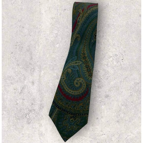 STEFANO RICCI VINTAGE Silk Tie ITALY Gray Green Paisley W:3.1" EUC - Picture 1 of 4